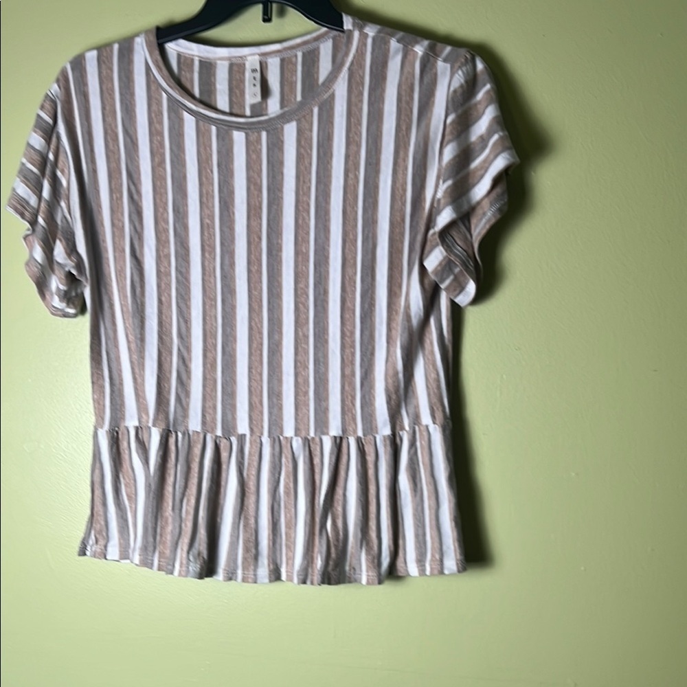 M T S  Striped Brown and White Women's city girl, baby doll,Top